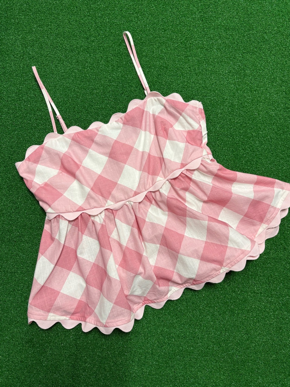Pink Gingham Scalloped Camisole Top - Women's